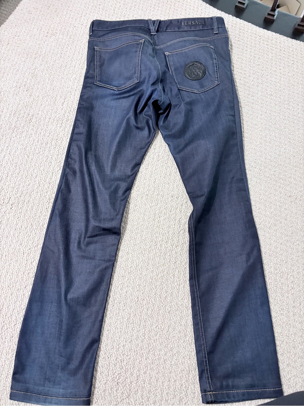 Rare Versace Men’s Medusa Coated Indigo Jeans W38 Made in Italy